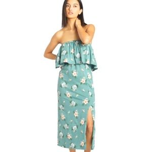 NWT O'Neill Kole Floral Knit Blue Green Strapless Dress Size M